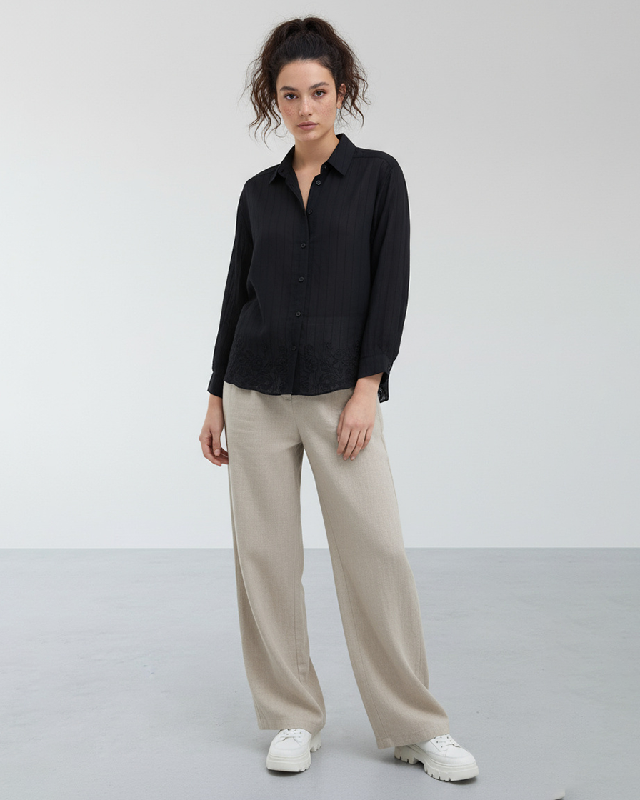 ÇİZGİLİ DÜĞMELİ OVERSIZE İNCE GÖMLEK