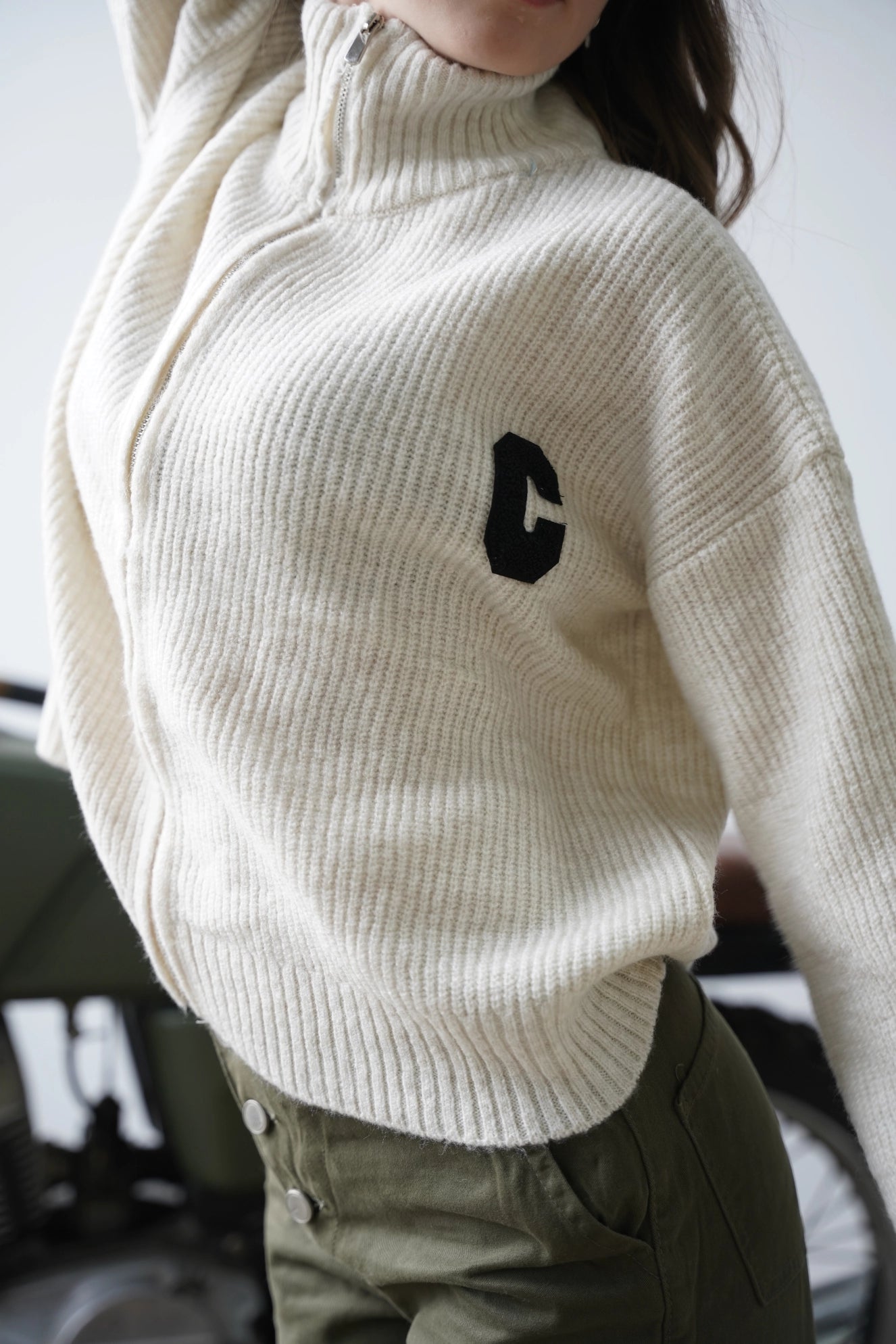 COTS "C" Detay Fermuarlı Kazak - Beyaz