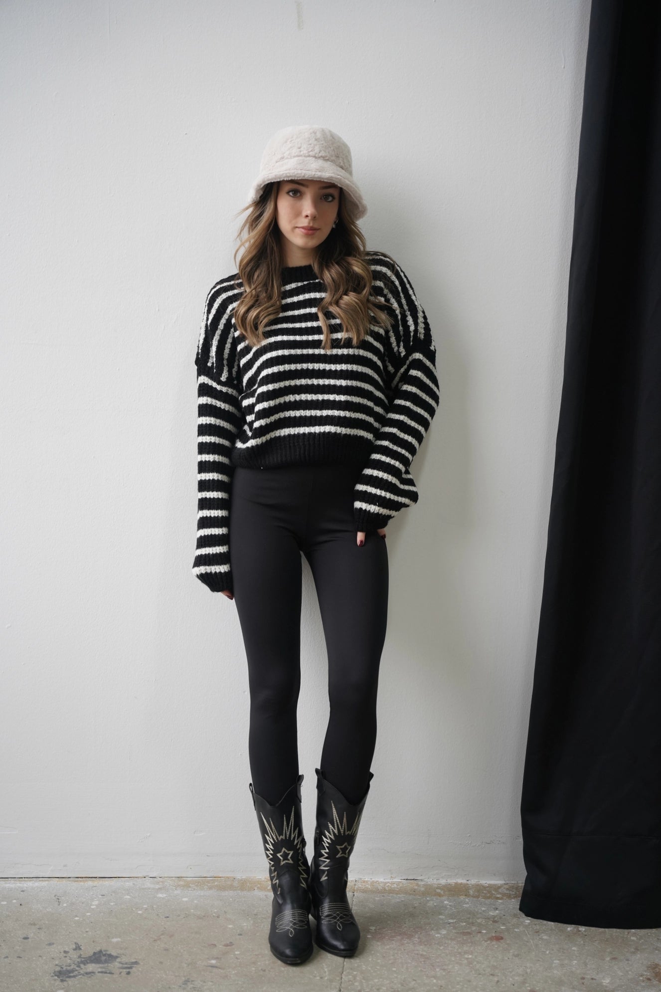 Crop Örme Triko Kazak - Çizgili Siyah