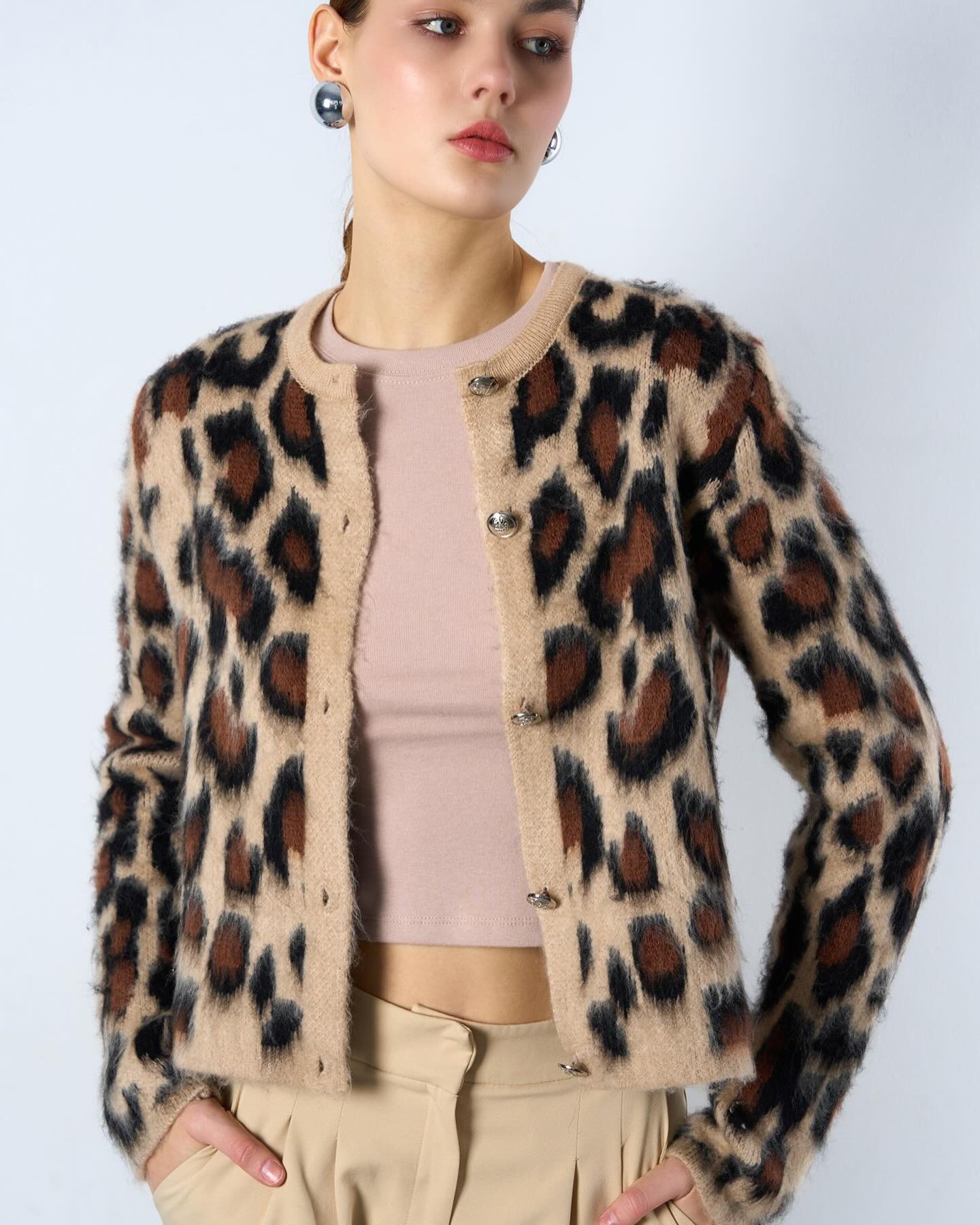 Leopar Desenli Hırka