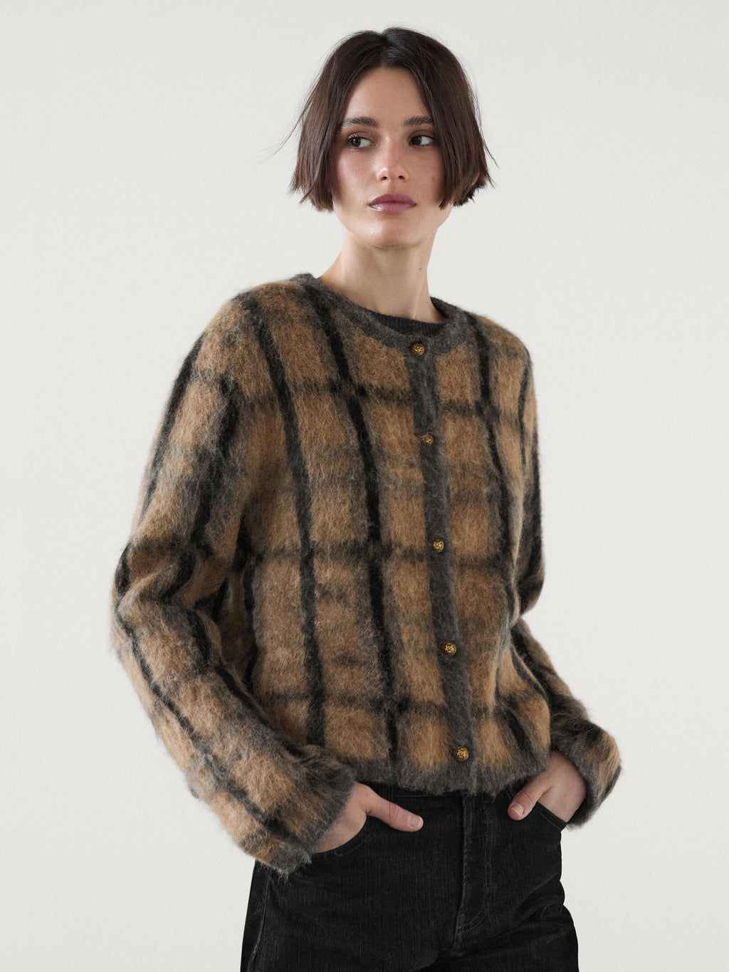 MD Kareli Yün ve Alpaka Karışımlı Hırka