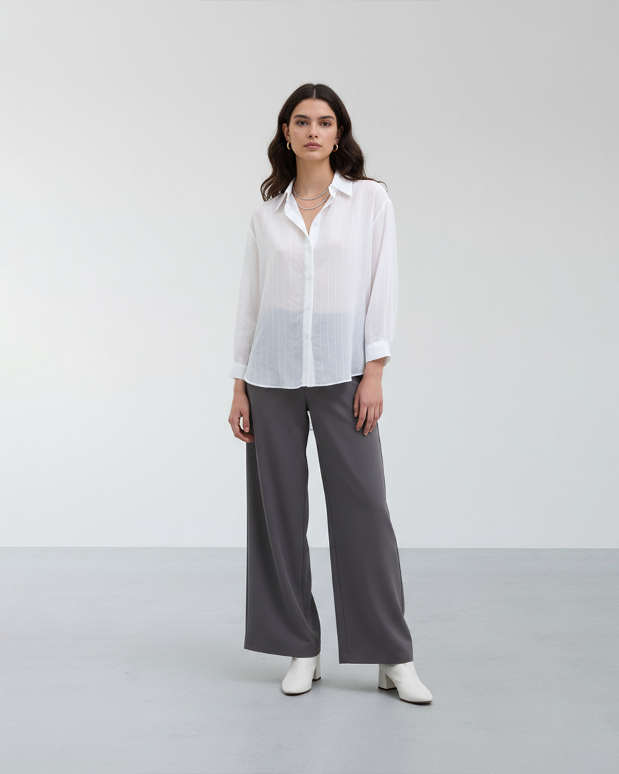 ÇİZGİLİ DÜĞMELİ OVERSIZE İNCE GÖMLEK