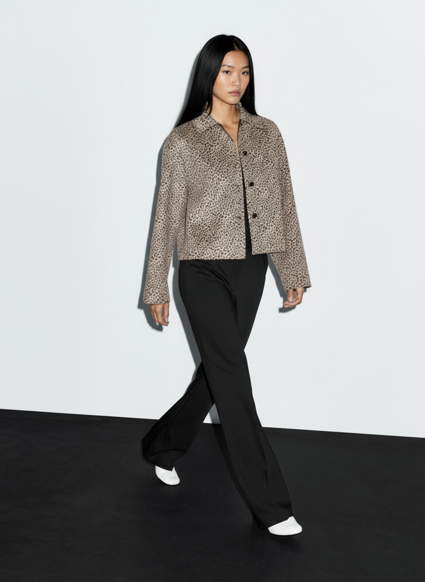 LEOPAR DESENLİ KISA KAŞE KABAN CEKET