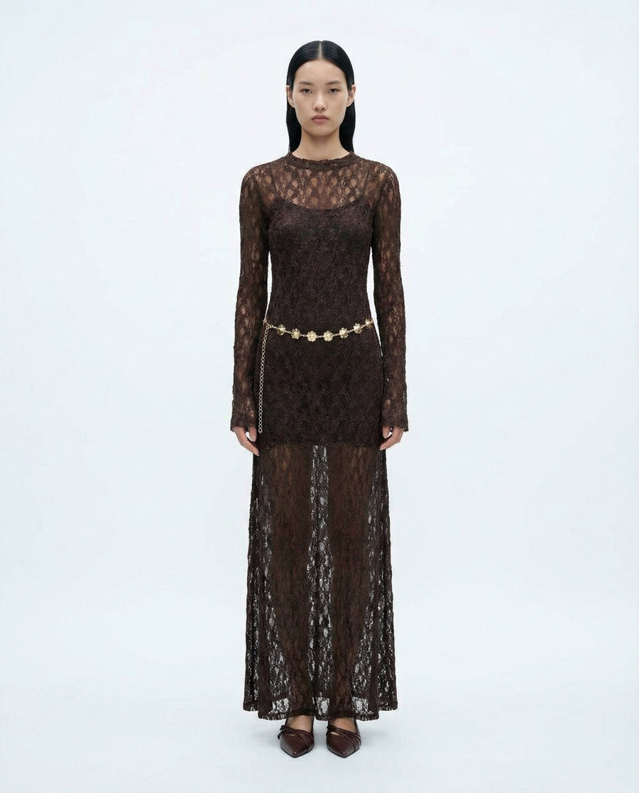 DOKULU DANTEL MAKSİ ELBİSE