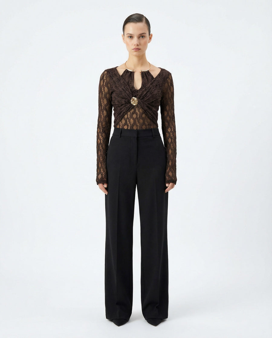 METAL AY YAKA DANTEL TOP BLUZ