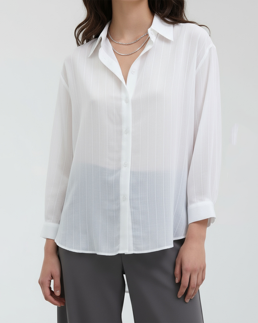 ÇİZGİLİ DÜĞMELİ OVERSIZE İNCE GÖMLEK