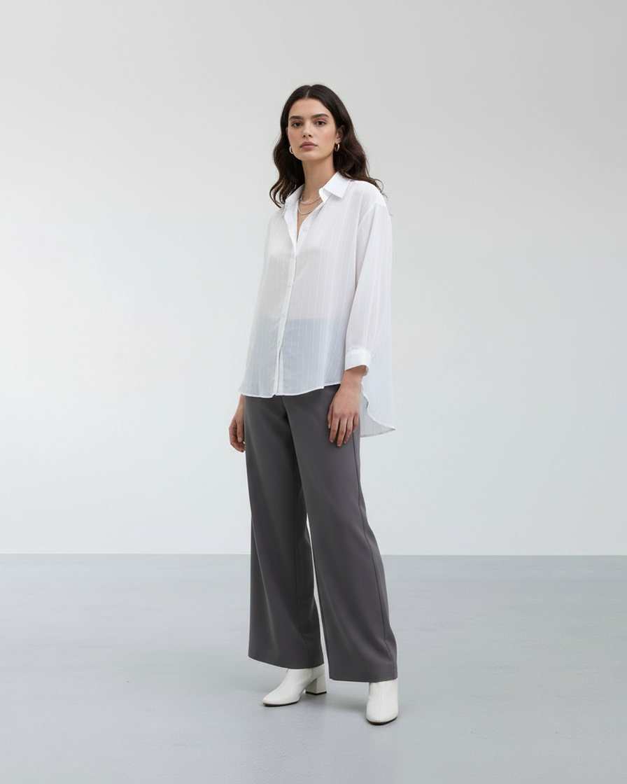 ÇİZGİLİ DÜĞMELİ OVERSIZE İNCE GÖMLEK