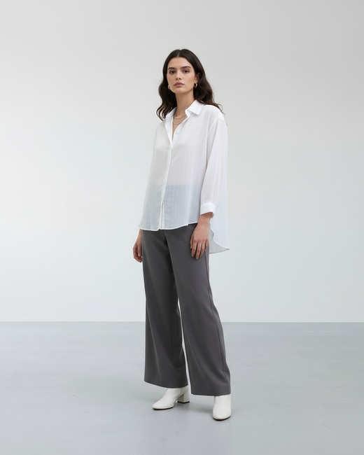 ÇİZGİLİ DÜĞMELİ OVERSIZE İNCE GÖMLEK