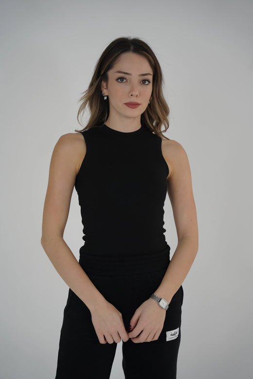 Halter Yaka Fitilli Atlet - Siyah