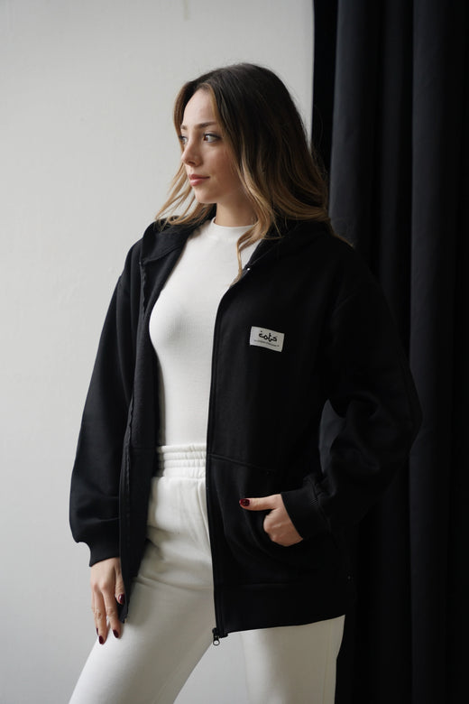 COTS Fermuarlı Kapüşonlu Sweatshirt - Siyah