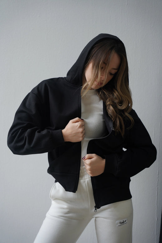 COTS Fermuarlı Kapüşonlu Sweatshirt - Siyah