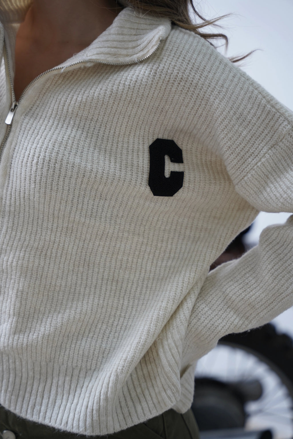 COTS "C" Detay Fermuarlı Kazak - Beyaz