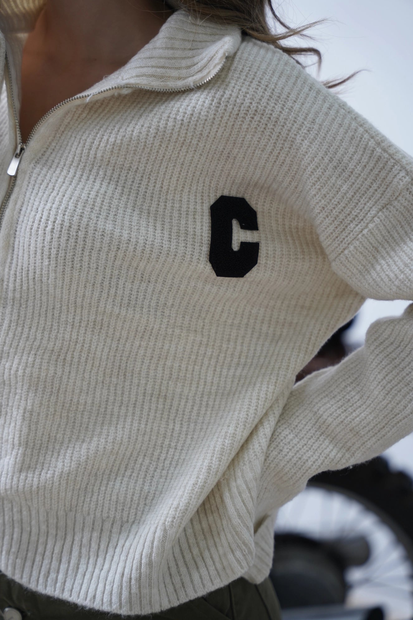 COTS "C" Detay Fermuarlı Kazak - Beyaz