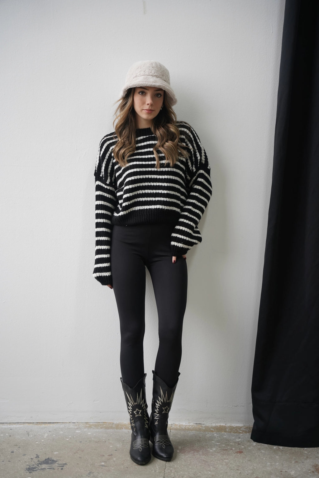 Crop Örme Triko Kazak - Çizgili Siyah