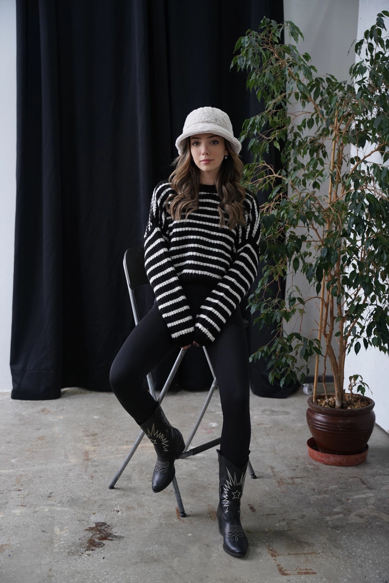 Crop Örme Triko Kazak - Çizgili Siyah