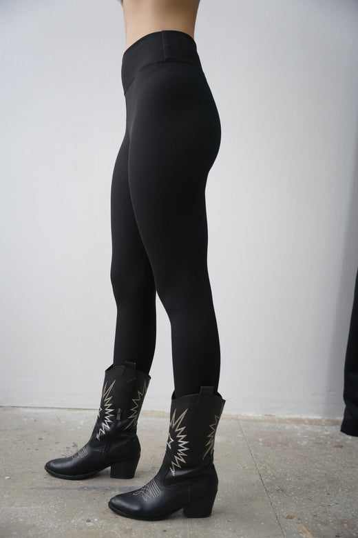 Yüksel Bel Şardonlu Fitilli Tayt - Siyah