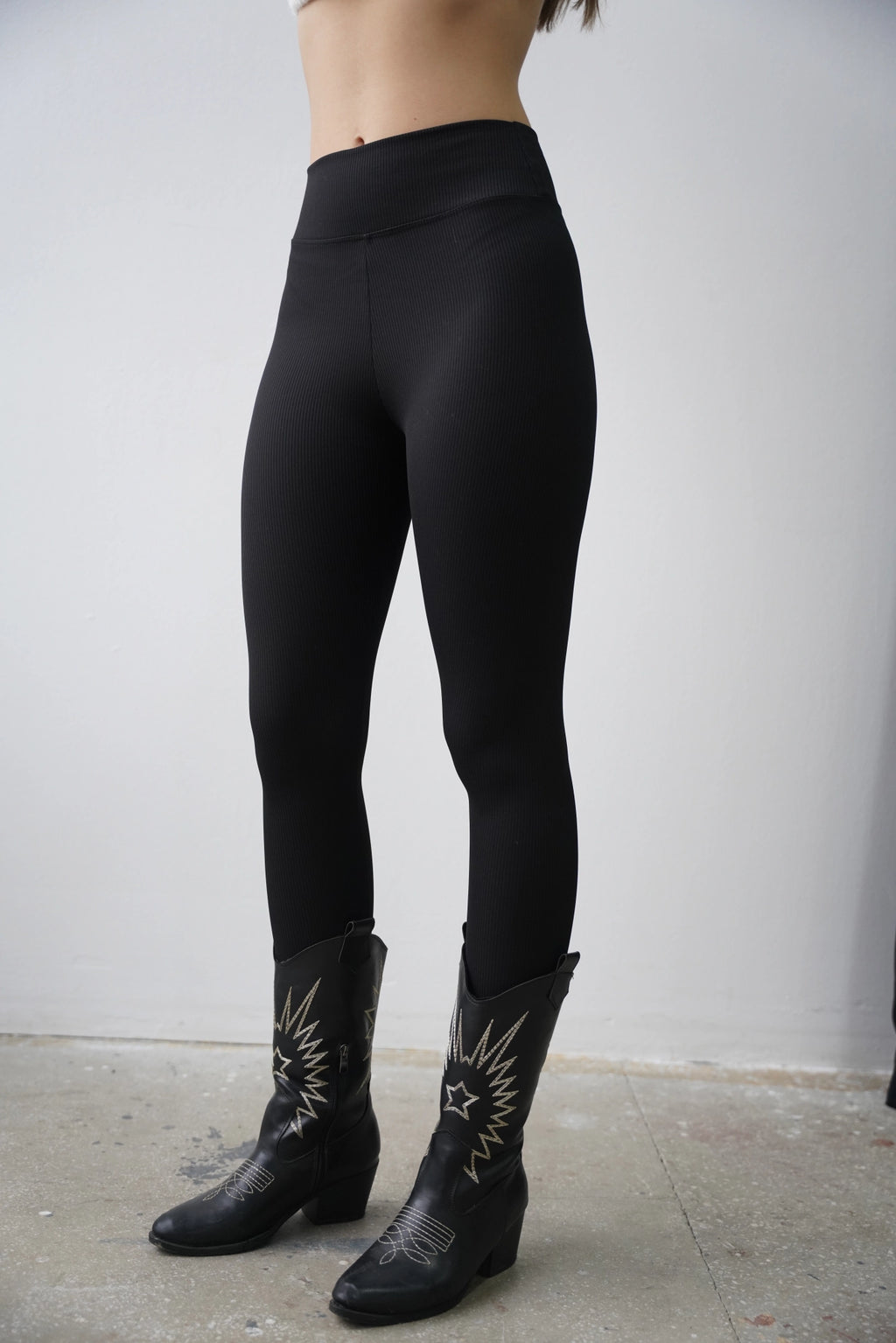 Yüksel Bel Şardonlu Fitilli Tayt - Siyah