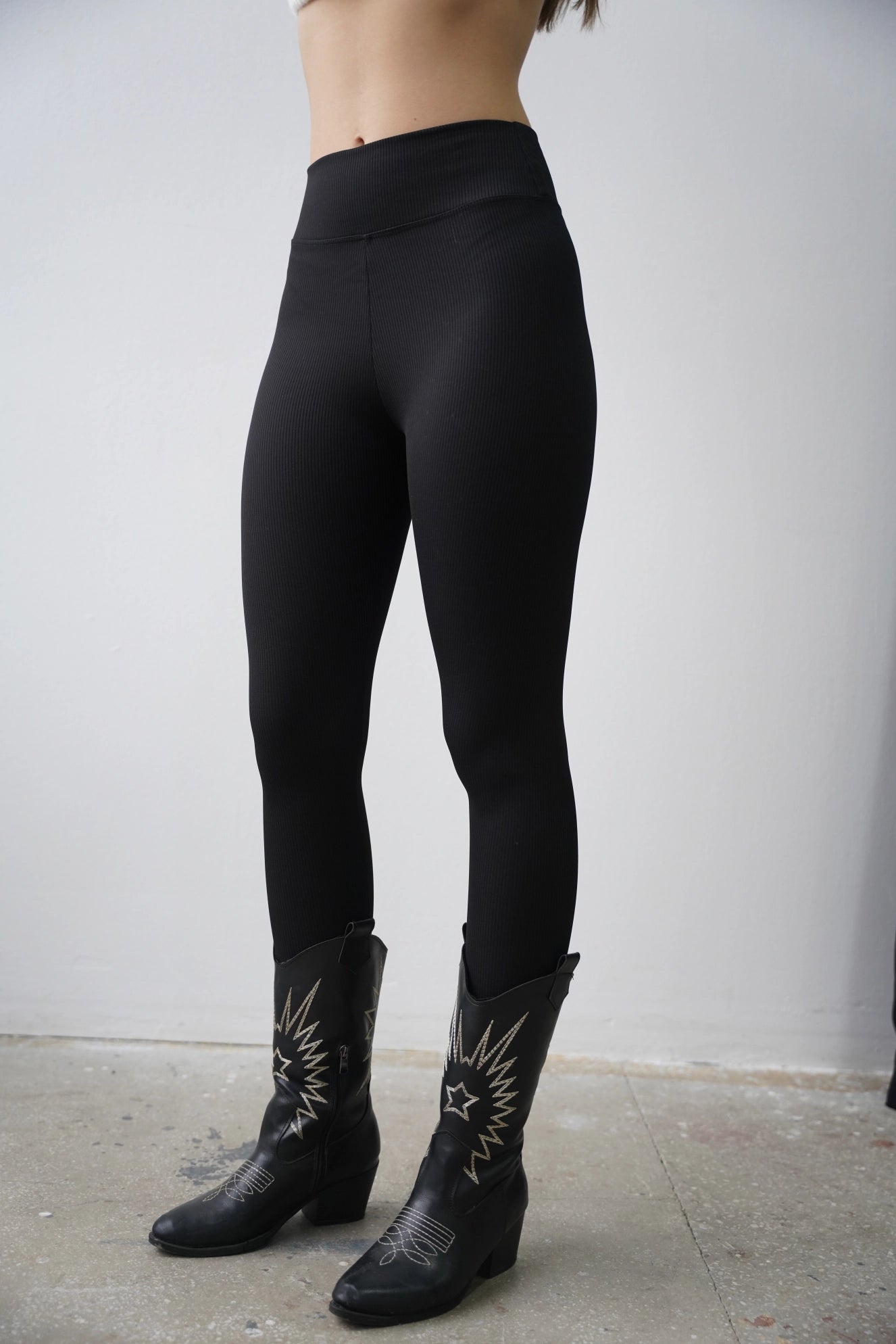 Yüksel Bel Şardonlu Fitilli Tayt - Siyah