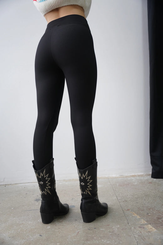 Yüksel Bel Şardonlu Fitilli Tayt - Siyah