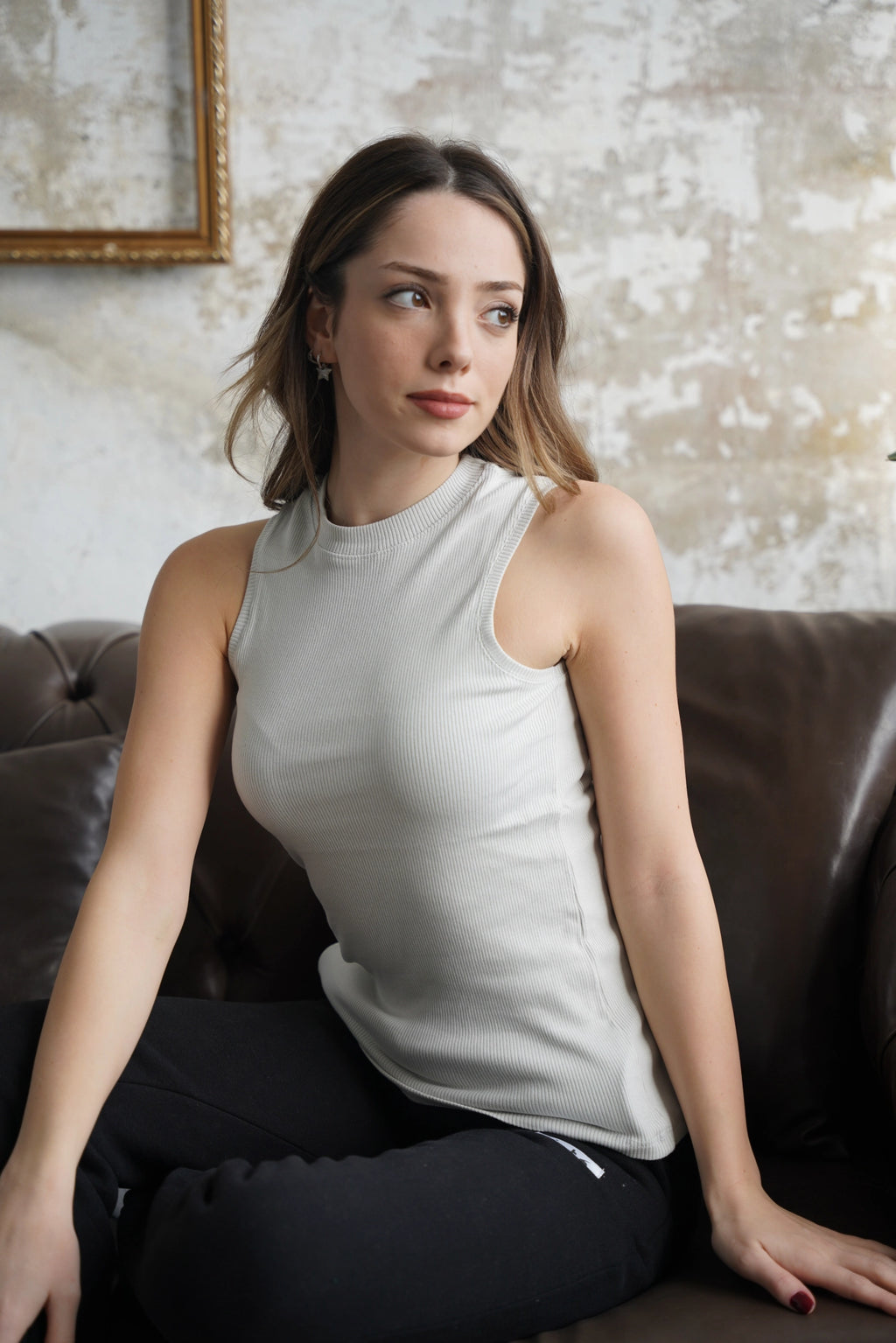 Halter Yaka Fitilli Atlet - Açık Gri