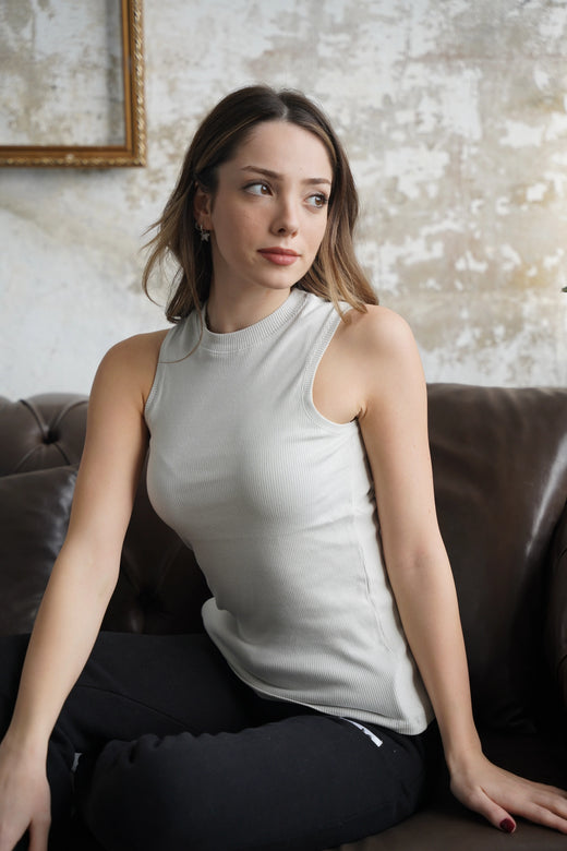 Halter Yaka Fitilli Atlet - Açık Gri
