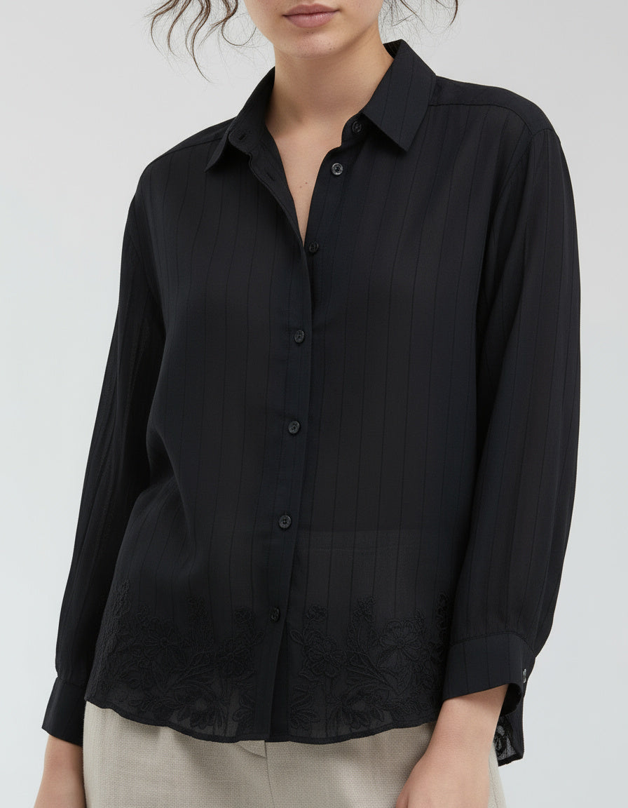 ÇİZGİLİ DÜĞMELİ OVERSIZE İNCE GÖMLEK