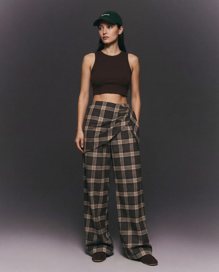 YAN BAĞLAMALI ŞAL DETAYLI EKOSE PANTOLON